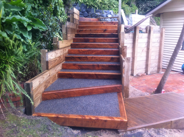 New retaining wall and steps