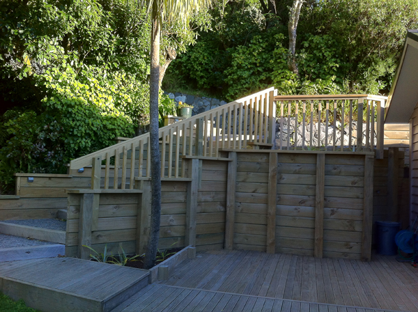 Completed retaining wall and steps - top down view